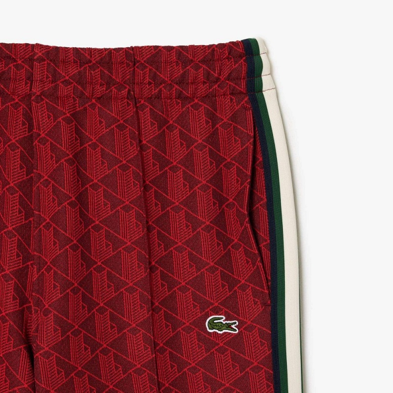 Men's Lacoste Jacquard Monogram Paris Sweatpants Bordeaux Red | ROD429136