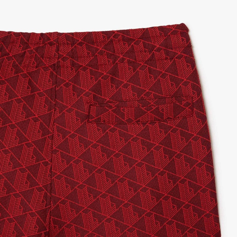 Men's Lacoste Jacquard Monogram Paris Sweatpants Bordeaux Red | ROD429136