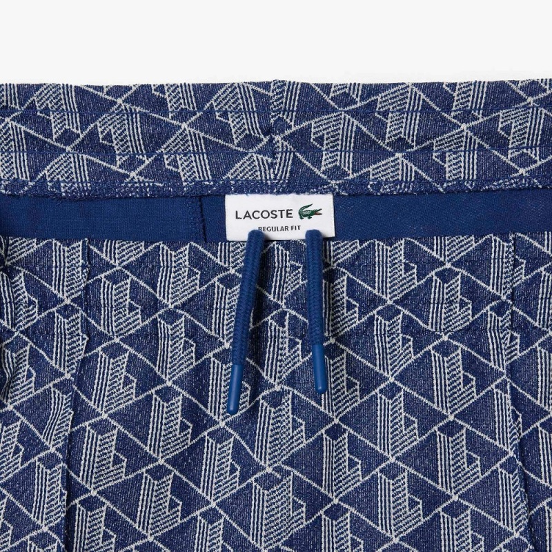 Men's Lacoste Jacquard Monogram Paris Sweatpants Navy Blue White | WUS945721