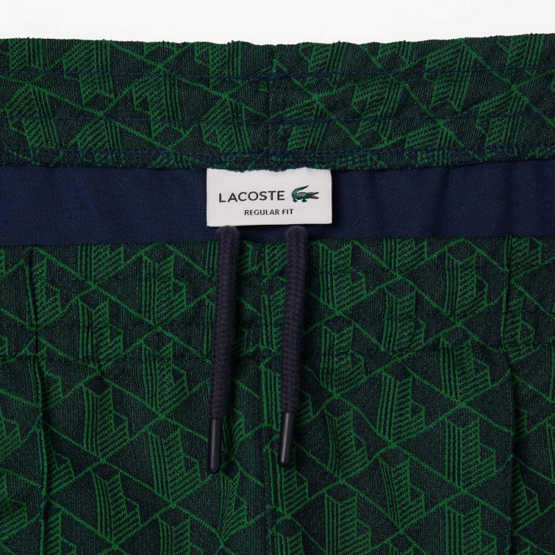 Men's Lacoste Jacquard Monogram Paris Sweatpants Navy Blue Green | VAZ469173