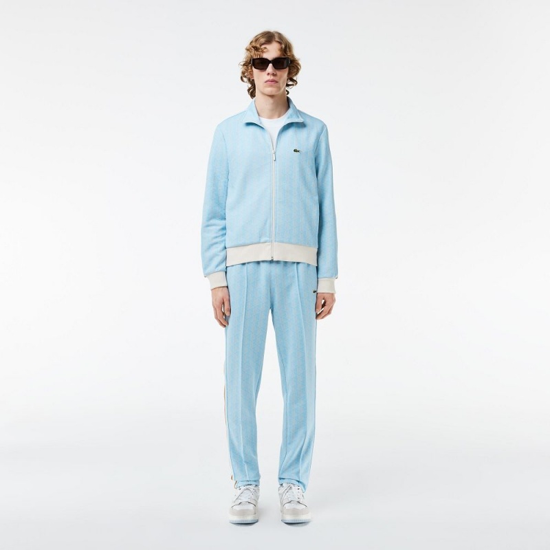 Men's Lacoste Jacquard Monogram Paris Sweatpants Light Blue White | VKM736524