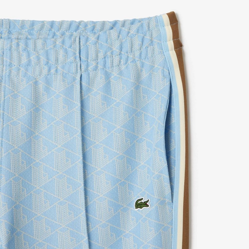 Men's Lacoste Jacquard Monogram Paris Sweatpants Light Blue White | VKM736524