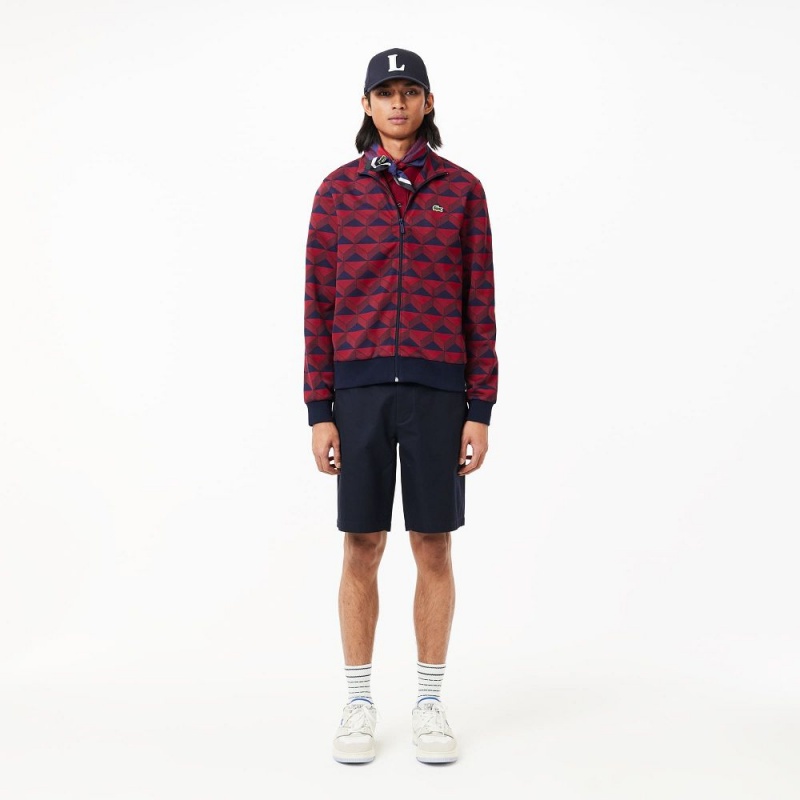 Men's Lacoste Jacquard Zip-Up Sweatshirt Blue Bordeaux Red | OXS025839