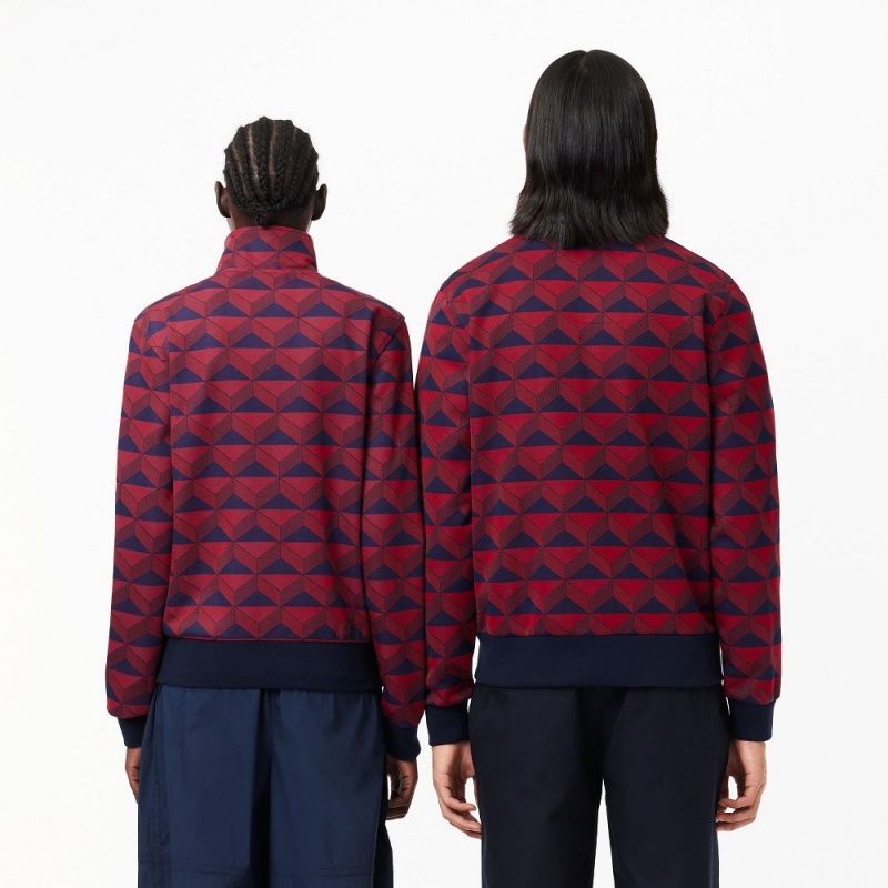 Men's Lacoste Jacquard Zip-Up Sweatshirt Blue Bordeaux Red | OXS025839