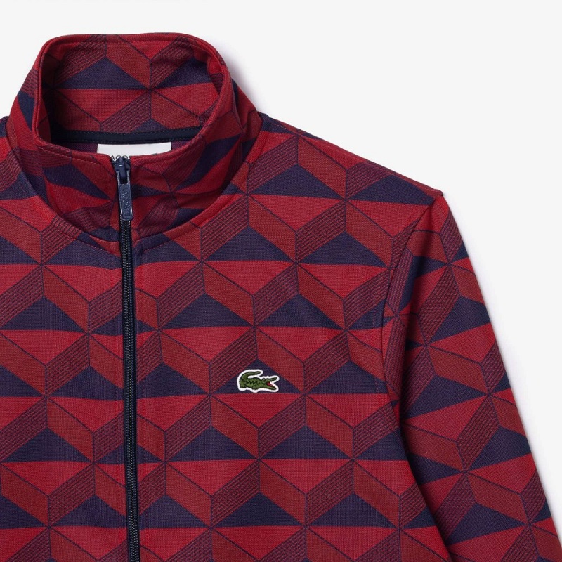 Men's Lacoste Jacquard Zip-Up Sweatshirt Blue Bordeaux Red | OXS025839