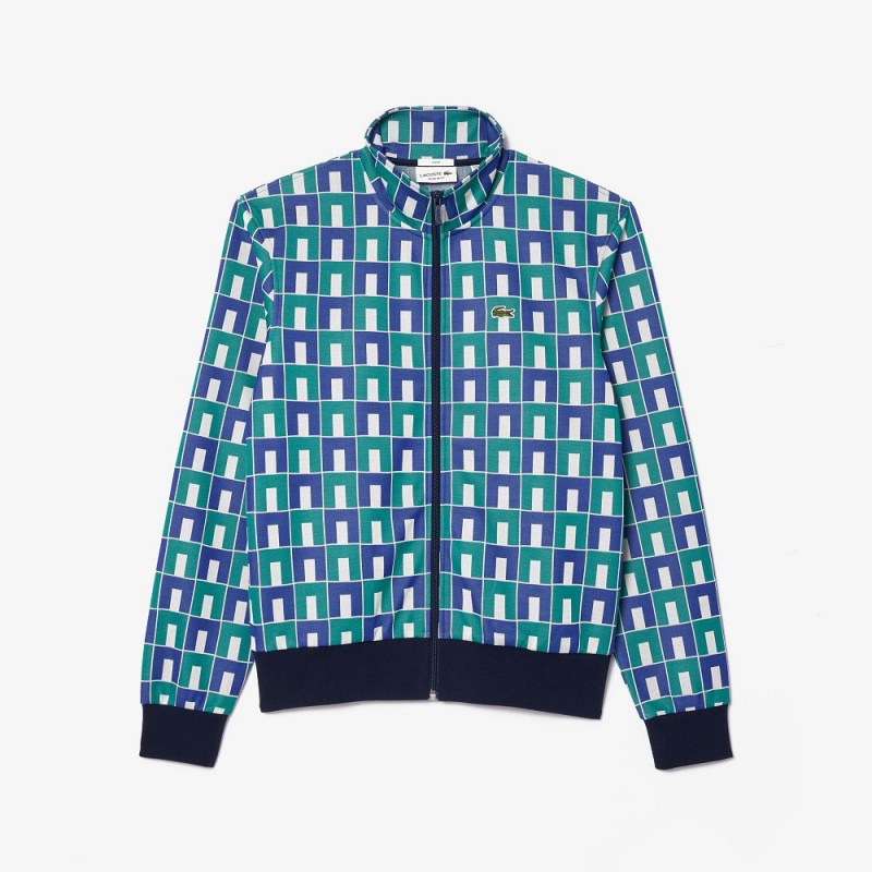 Men's Lacoste Jacquard Zip-Up Sweatshirt White Blue Green | AFK586973