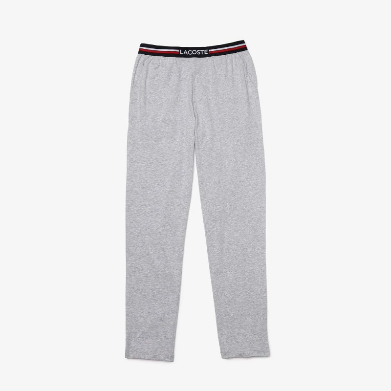 Men's Lacoste Jersey Multicolor Waistband Pants Pajamas Grey Chine | ZGF835760