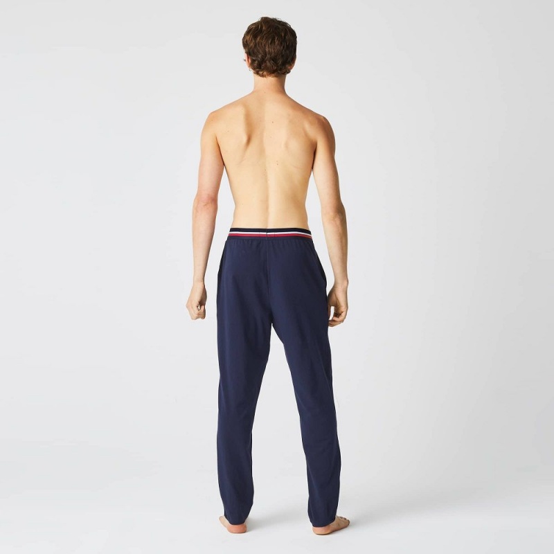 Men's Lacoste Jersey Multicolor Waistband Pants Pajamas Navy Blue | GZJ976850