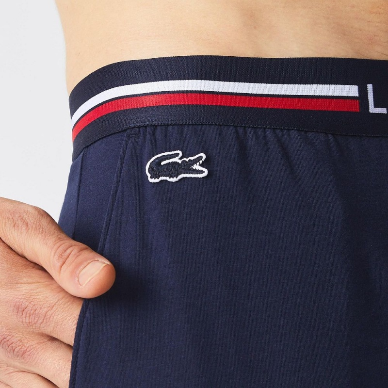 Men's Lacoste Jersey Multicolor Waistband Pants Pajamas Navy Blue | GZJ976850