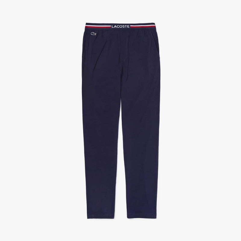 Men's Lacoste Jersey Multicolor Waistband Pants Pajamas Navy Blue | GZJ976850