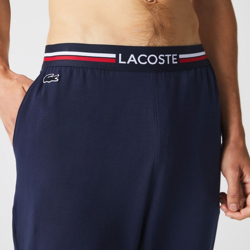 Men's Lacoste Jersey Multicolor Waistband Pants Pajamas Navy Blue | GZJ976850