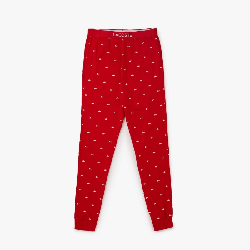 Men\'s Lacoste Jersey Pants Pajamas Red White | KSZ026915