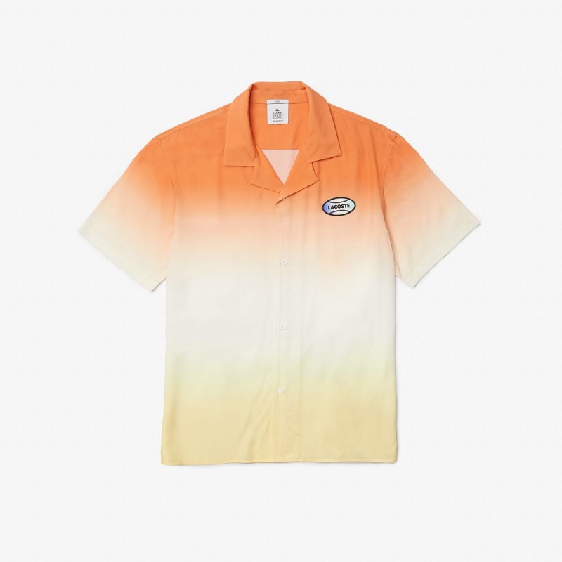 Men's Lacoste LIVE Relaxed Fit Gradated Print Shirt Orange White Yellow | WZH102456