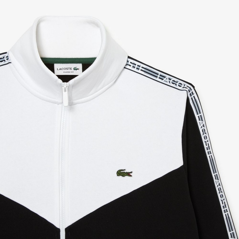 Men's Lacoste Lacoste Classic Fit Colorblock Zipped Jogger Sweatshirt Black White | IEF320461