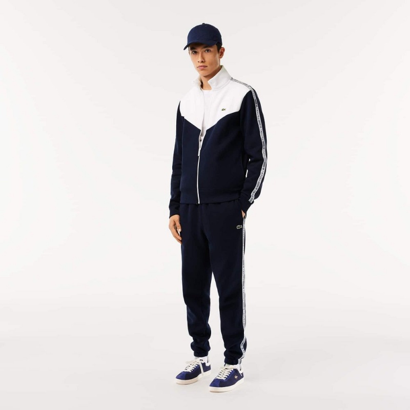 Men's Lacoste Lacoste Classic Fit Colorblock Zipped Jogger Sweatshirt Navy Blue White | IYL794053