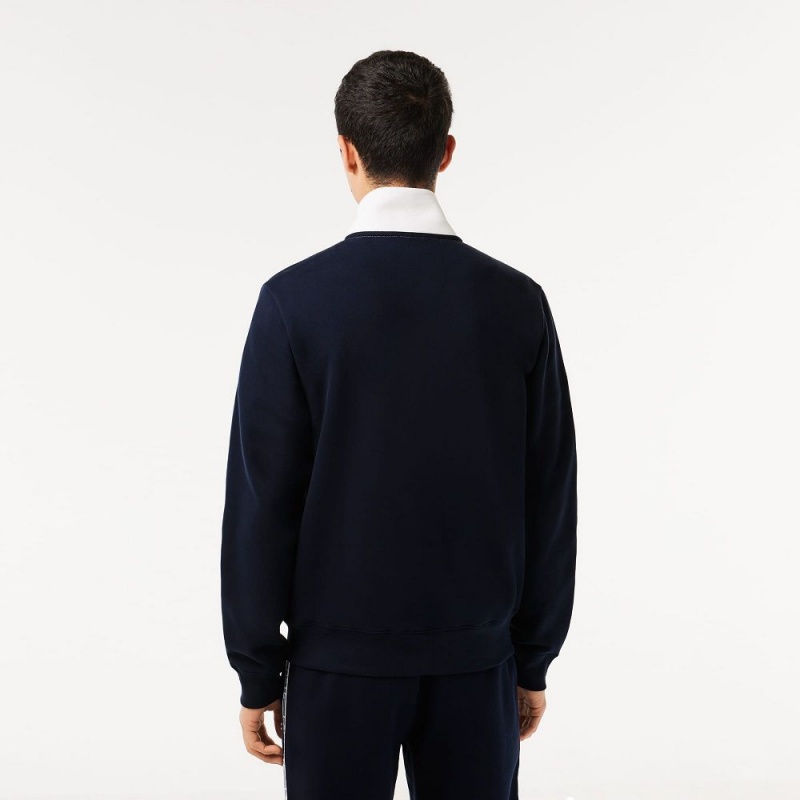 Men's Lacoste Lacoste Classic Fit Colorblock Zipped Jogger Sweatshirt Navy Blue White | IYL794053