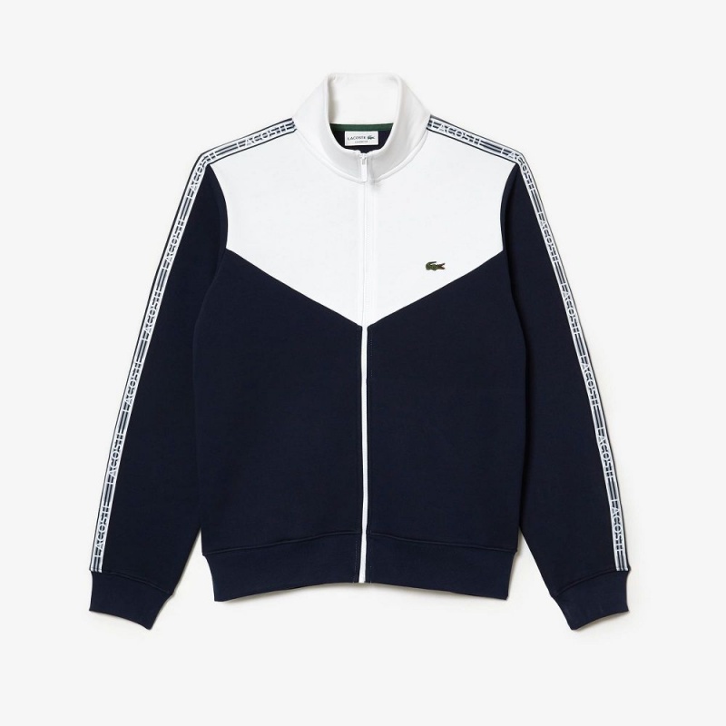 Men's Lacoste Lacoste Classic Fit Colorblock Zipped Jogger Sweatshirt Navy Blue White | IYL794053