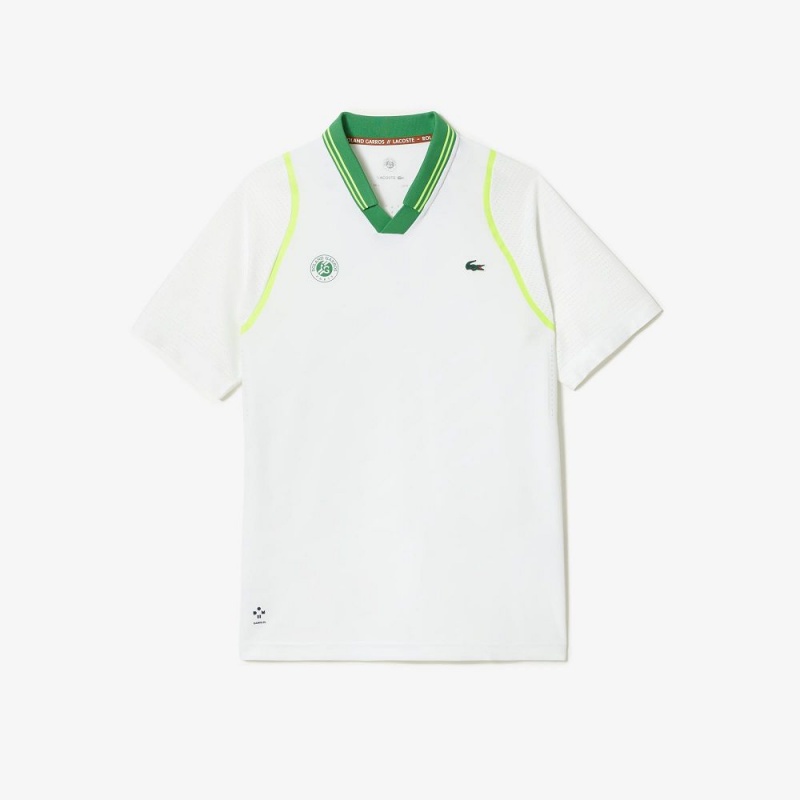 Men's Lacoste Lacoste SPORT Roland Garros Edition Team Leader Polo Shirts White Green | SQA502963