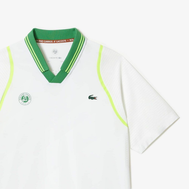 Men's Lacoste Lacoste SPORT Roland Garros Edition Team Leader Polo Shirts White Green | SQA502963