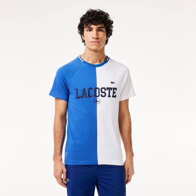 Men\'s Lacoste Lacoste Sport x Daniil Medvedev Ultra-Dry Tennis T-Shirt Blue White | PXY712503