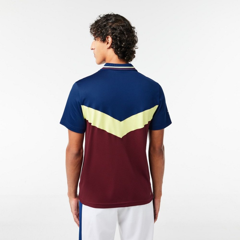 Men's Lacoste Lacoste Tennis x Daniil Medvedev Slim Fit Seamless Polo Shirts Navy Blue Flashy Yellow Bordeaux | KJF619703