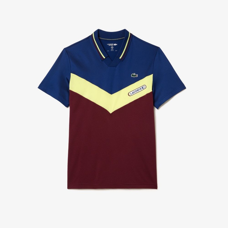 Men's Lacoste Lacoste Tennis x Daniil Medvedev Slim Fit Seamless Polo Shirts Navy Blue Flashy Yellow Bordeaux | KJF619703