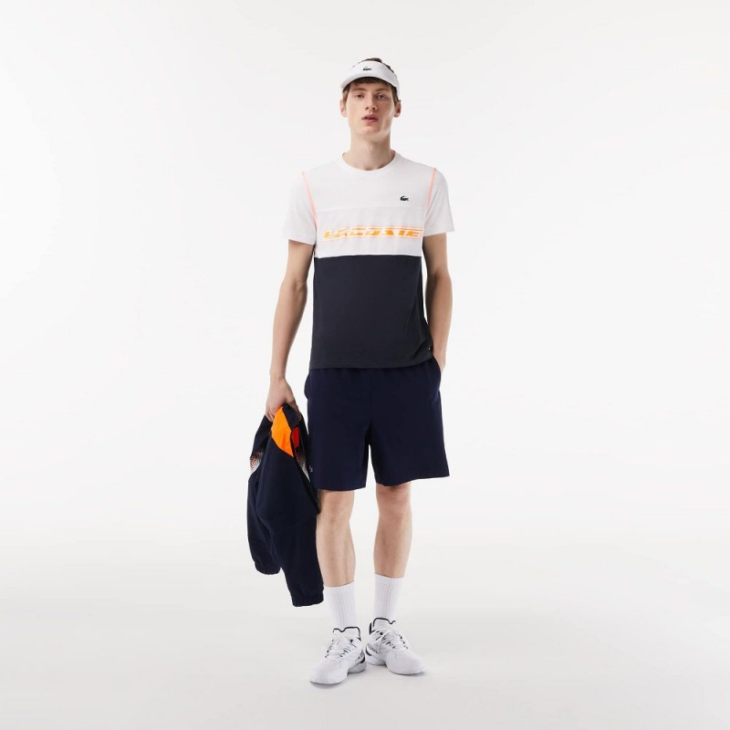 Men's Lacoste Lacoste Tennis x Daniil Medvedev Jersey T-Shirt White Blue Orange | MHQ638140