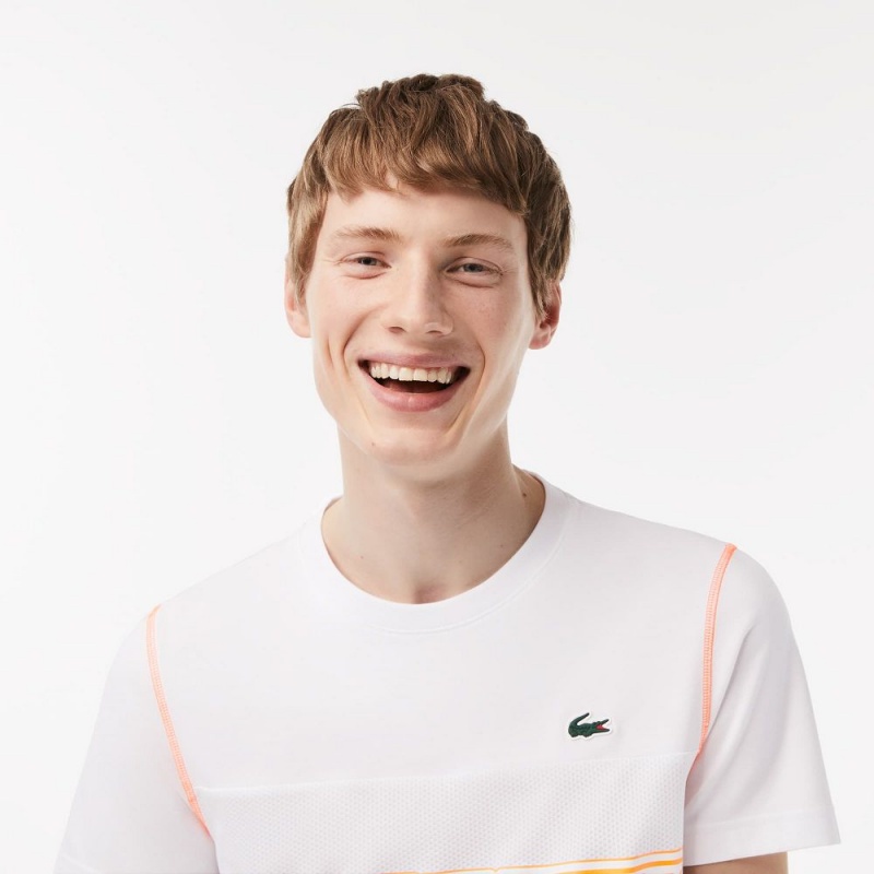 Men's Lacoste Lacoste Tennis x Daniil Medvedev Jersey T-Shirt White Blue Orange | MHQ638140