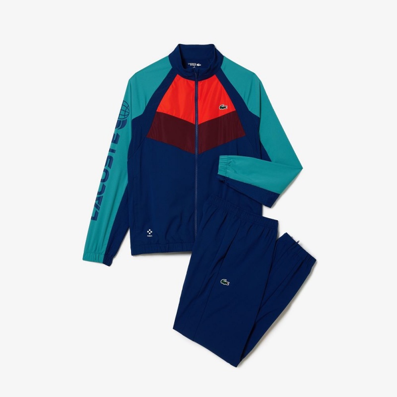 Men's Lacoste Lacoste Tennis x Daniil Medvedev Tracksuits Navy Blue Orange Bordeaux Blue Navy Blue | NIH970182