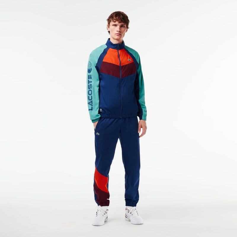 Men\'s Lacoste Lacoste Tennis x Daniil Medvedev Tracksuits Navy Blue Orange Bordeaux Blue Navy Blue | NIH970182