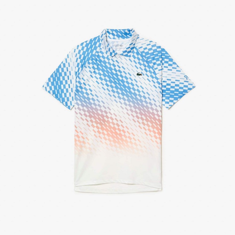 Men's Lacoste Lacoste Tennis x Novak Djokovic Player Version Polo Shirts White Blue Light Orange | IEC702539