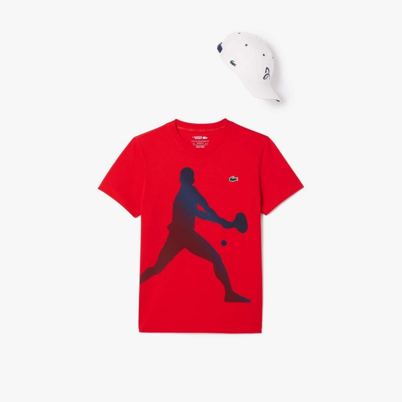 Men's Lacoste Lacoste Tennis x Novak Djokovic Cap Set T-Shirt Red currant | XVC387429