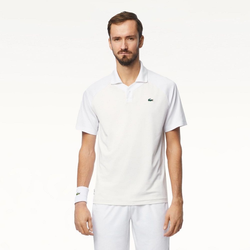 Men\'s Lacoste Lacoste x Daniil Medvedev Ultra-Dry Tennis Polo Shirts White | FWA269418