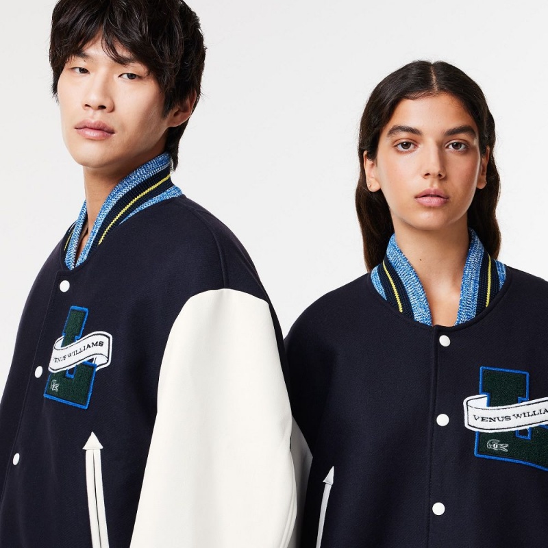 Men's Lacoste Lacoste x EleVen by Venus Oversized Varsity Jackets Navy Blue | AUS910234