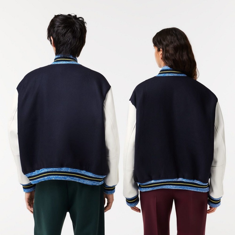 Men's Lacoste Lacoste x EleVen by Venus Oversized Varsity Jackets Navy Blue | AUS910234