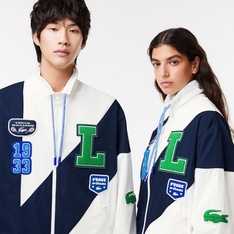 Men's Lacoste Lacoste x EleVen by Venus Oversized Track Jackets White Navy Blue | PJV096713