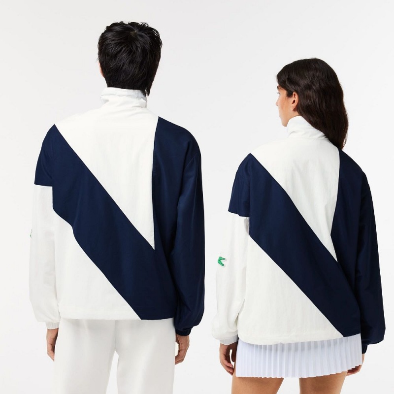 Men's Lacoste Lacoste x EleVen by Venus Oversized Track Jackets White Navy Blue | PJV096713