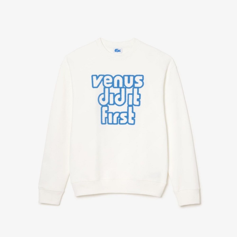 Men's Lacoste Lacoste x EleVen by Venus Oversized Fleece Sweatshirt White | ZTR726839