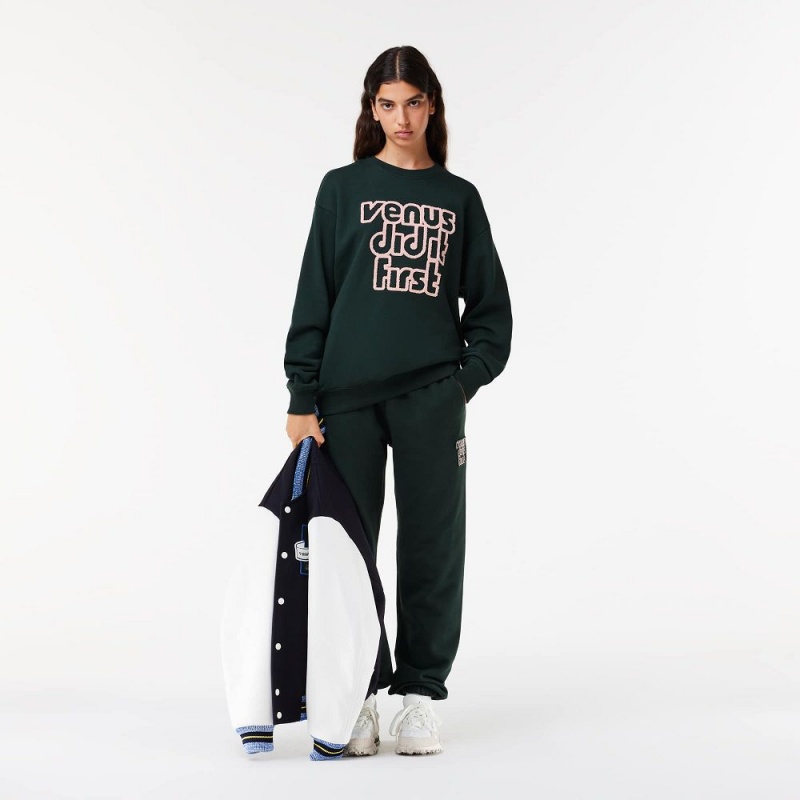 Men's Lacoste Lacoste x EleVen by Venus Oversized Fleece Sweatshirt Dark Green | UBL519208