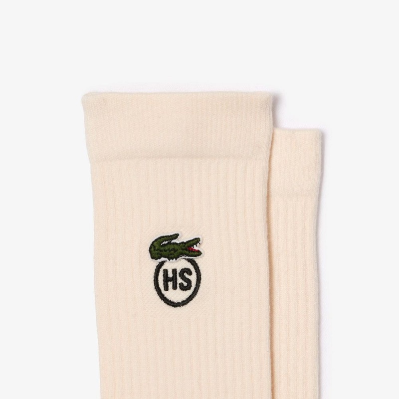 Men's Lacoste Lacoste x Highsnobiety Embroidered Socks Beige | YNF169830