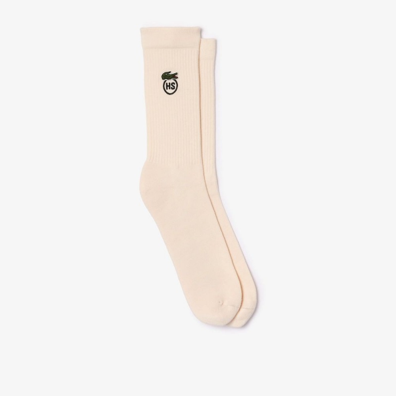 Men\'s Lacoste Lacoste x Highsnobiety Embroidered Socks Beige | YNF169830