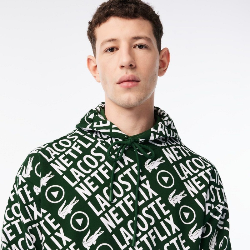 Men's Lacoste Lacoste x Netflix Loose Fit Organic Cotton Sweatshirt Green White | KNB231907