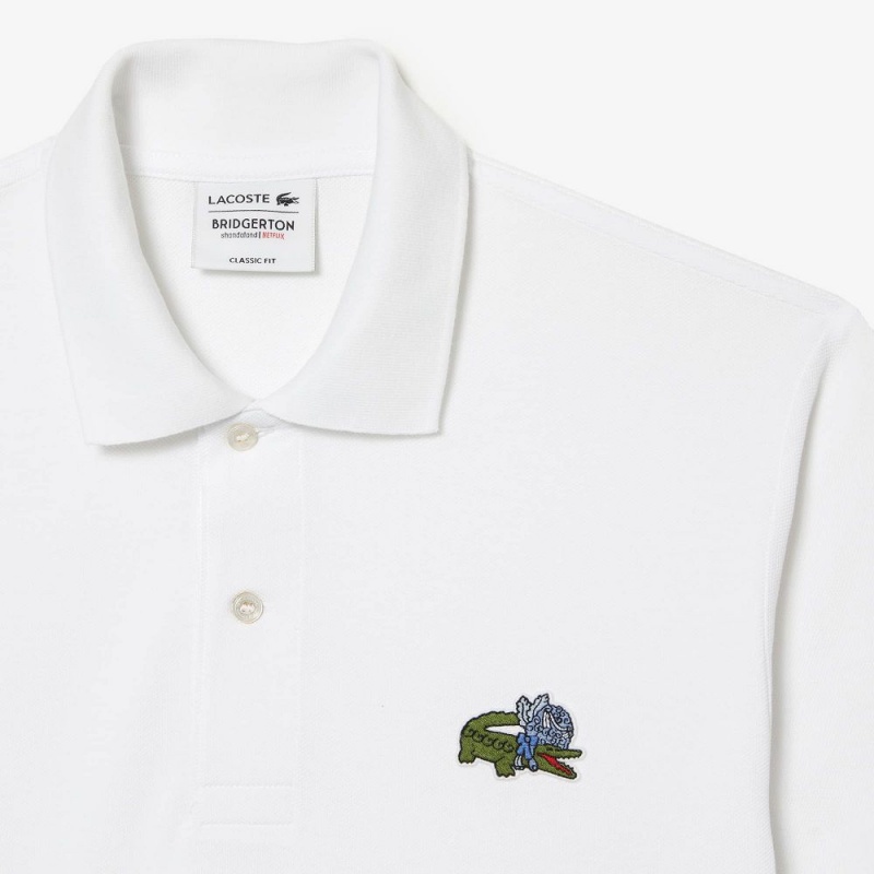 Men's Lacoste Lacoste x Netflix Organic Cotton Polo Shirts White | JWL548692