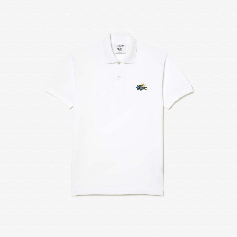 Men's Lacoste Lacoste x Netflix Organic Cotton Polo Shirts White | JZQ019487