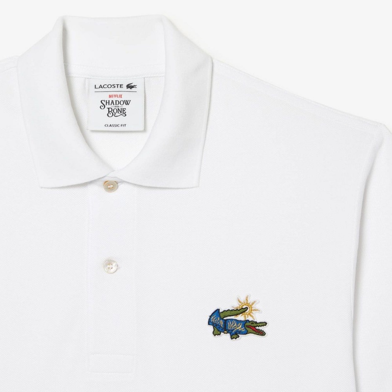 Men's Lacoste Lacoste x Netflix Organic Cotton Polo Shirts White | JZQ019487