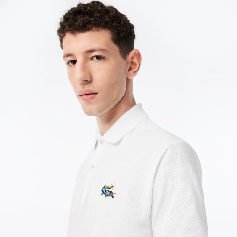 Men\'s Lacoste Lacoste x Netflix Organic Cotton Polo Shirts White | JZQ019487