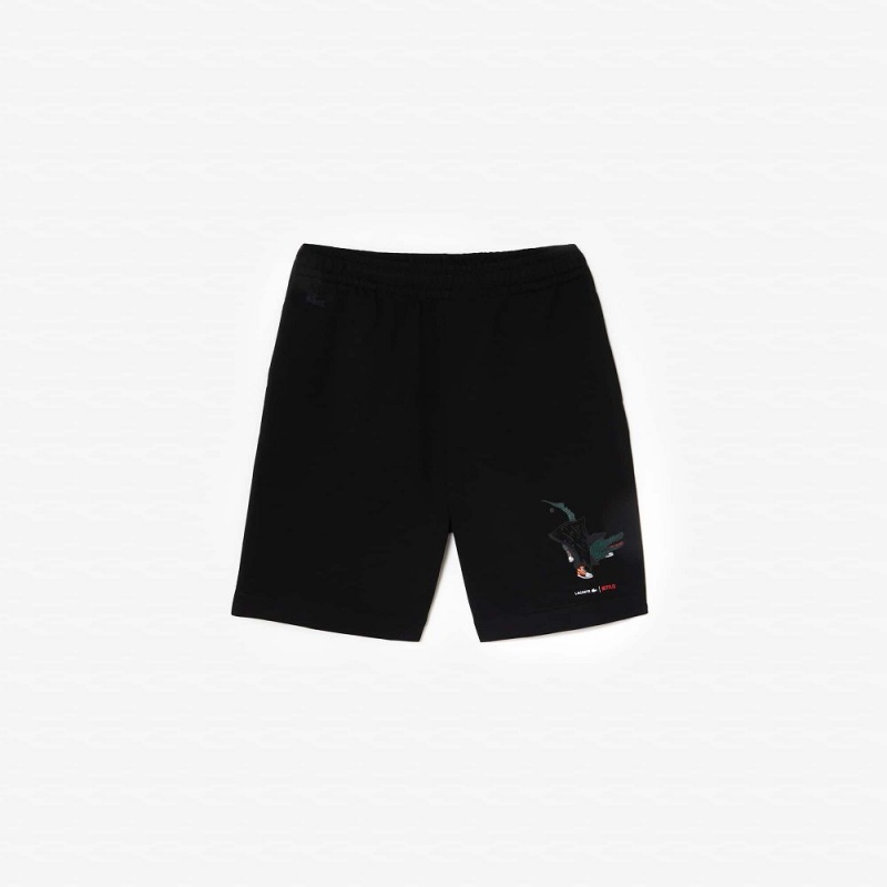 Men's Lacoste Lacoste x Netflix Organic Cotton Fleece Shorts Black | VFA360279