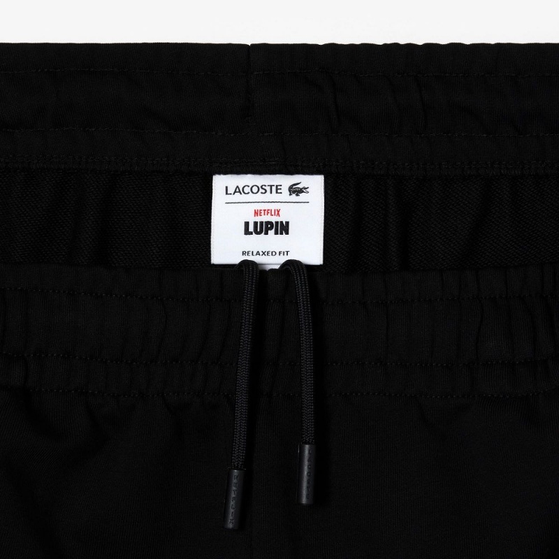 Men's Lacoste Lacoste x Netflix Organic Cotton Fleece Shorts Black | VFA360279