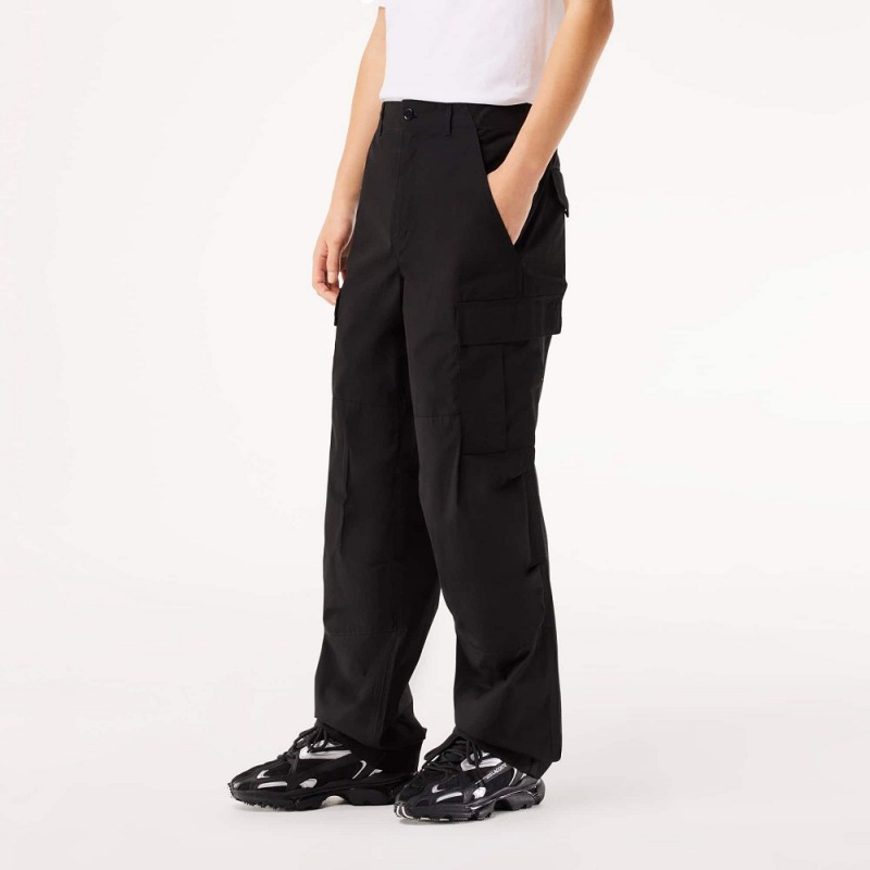 Men's Lacoste Lightweight Cotton Cargo Pants Black | PJF734056