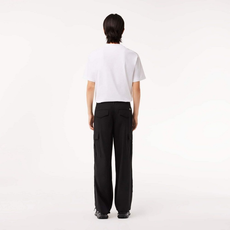 Men's Lacoste Lightweight Cotton Cargo Pants Black | PJF734056